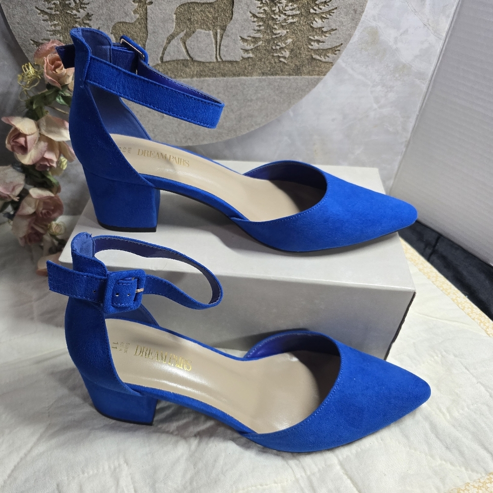 Dream Pairs Annee Royal Blue Faux Suede Block Heels with Ankle Strap SZ 11 - Picture 8 of 9